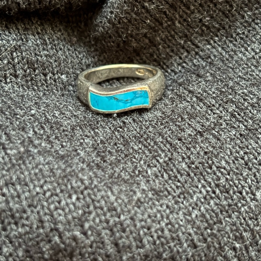 Sterling Silver Ring with Turquoise Inlay, Size 6